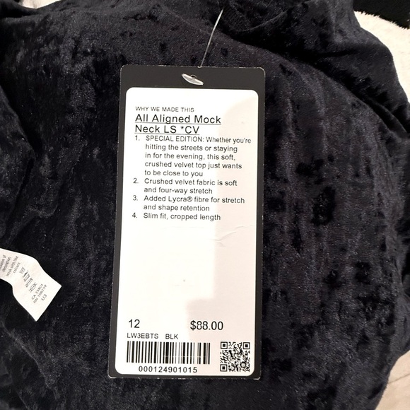 Lululemon All Aligned Mock Neck Crushed Velvet top Black special ed. sz. 12 NWT - Picture 9 of 13